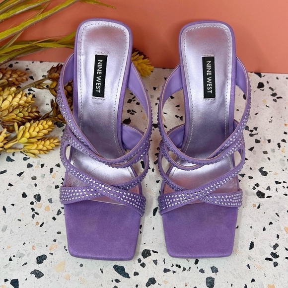Nine West Y2K 90s Jeweled Women’s Purple Square Toe Heeled Sandals Sz 8 1/2” - Picture 3 of 10